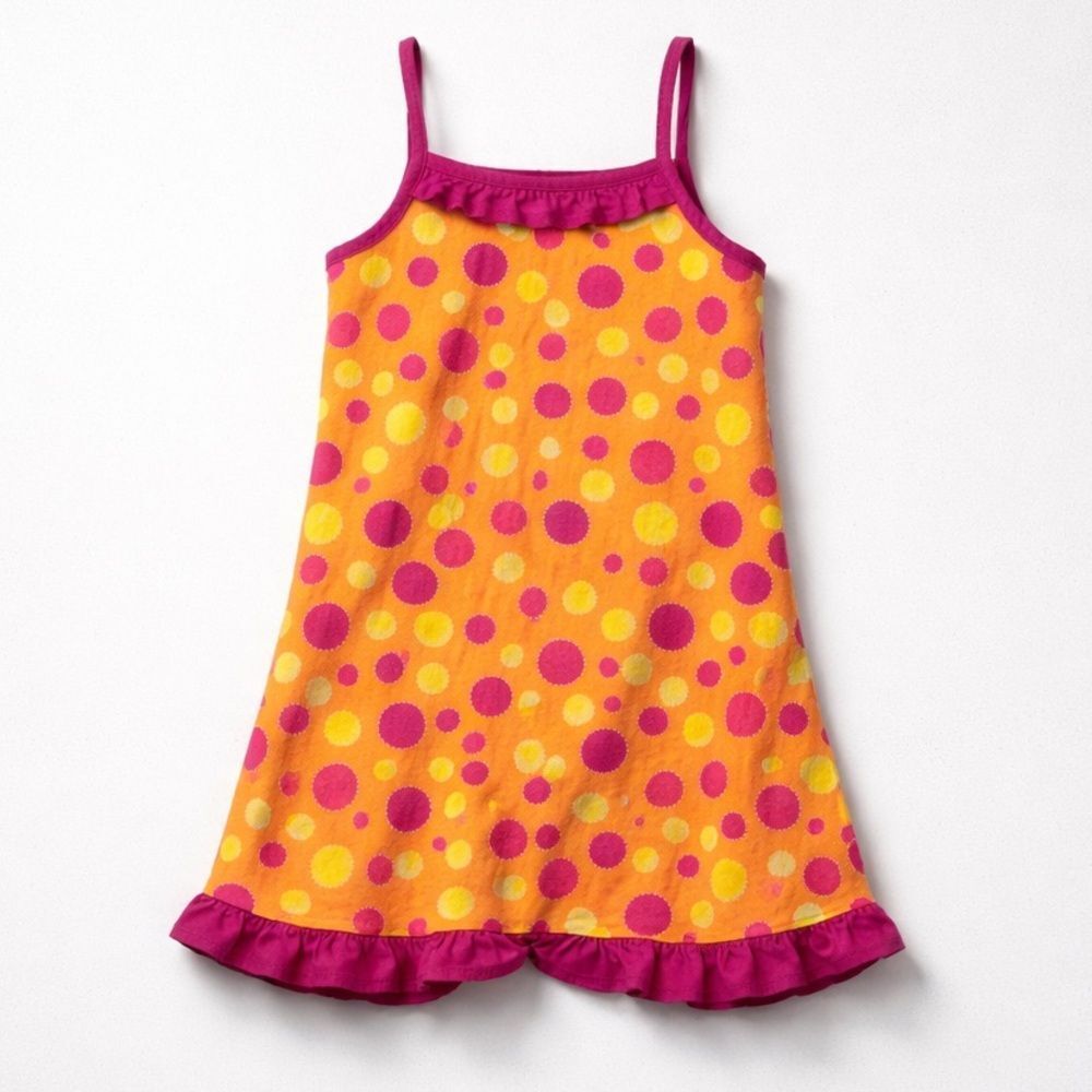 Hanna Andersson Orange pin yellow polka dot knit sundress size 120(6X-7)